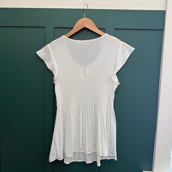 Tory Burch White Pleated Blouse w/ Front Tie - Picture 5 of 6